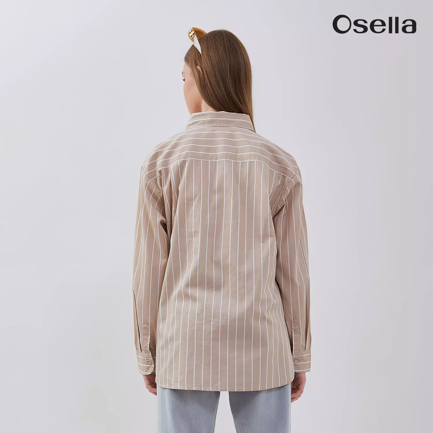Osella Lucy Reguler Fit Stripe Shirt 2137501387 | Atasan Wanita Garis Lengan Panjang