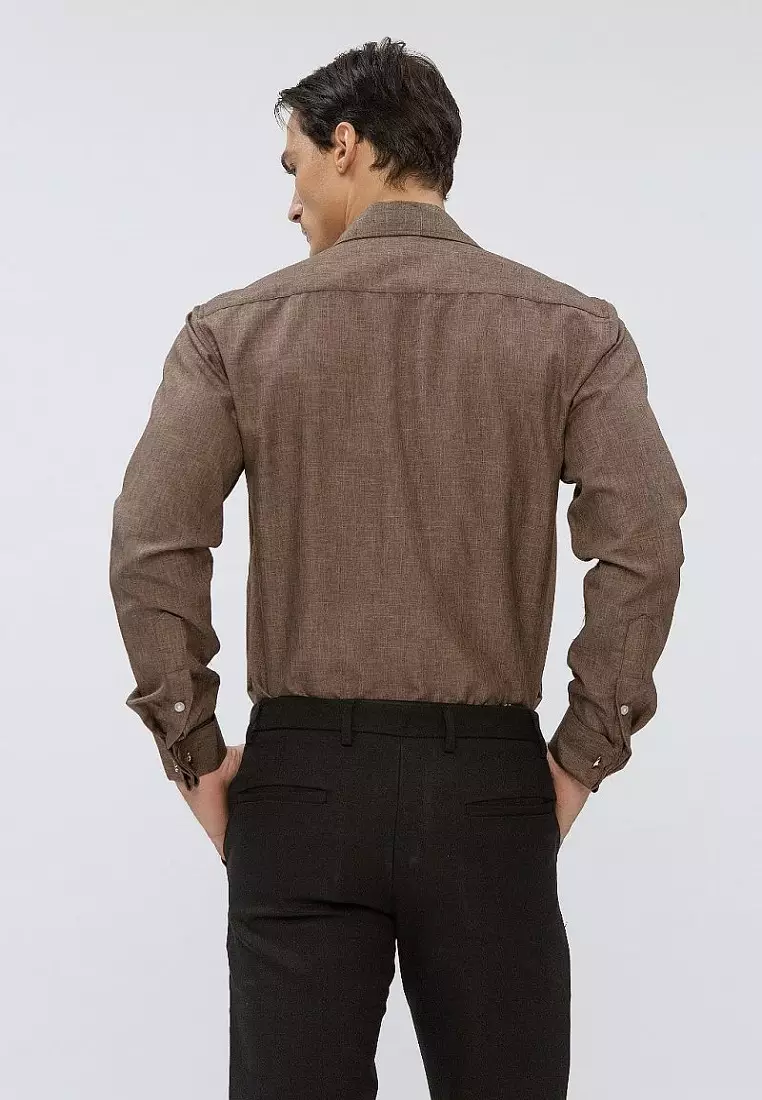 Houseofcuff Kemeja formal Kerja Slim Fit French Cuff Coklat