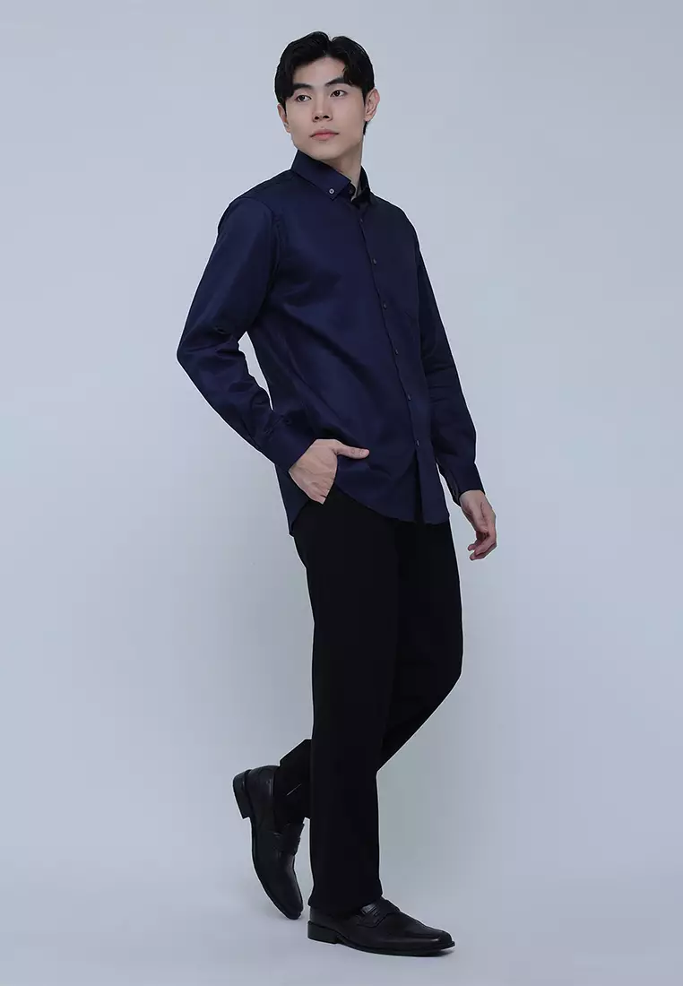 Slim Fit Solid Cotton Long Sleeve Dress Shirt
