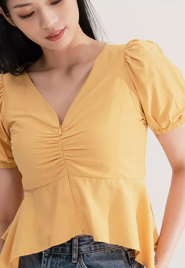 V领前隐形拉链上衣