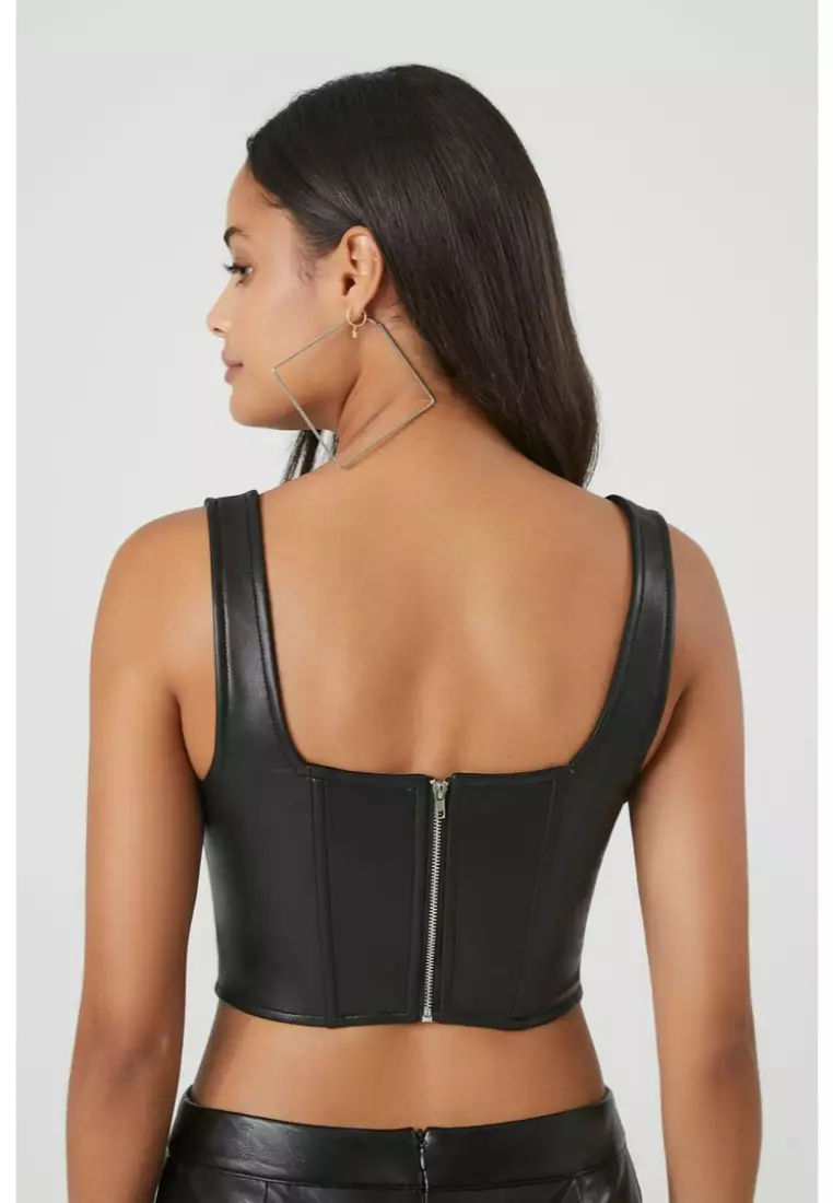 Buy FOREVER 21 Faux Leather Corset Crop Top 2024 Online