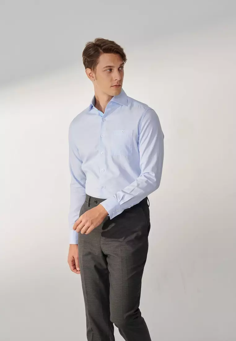 Blue Textured Slim Fit Shirt