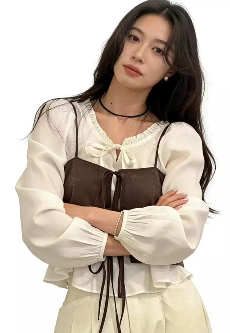 Square Neck Tie Front Camisole CA26031915BW