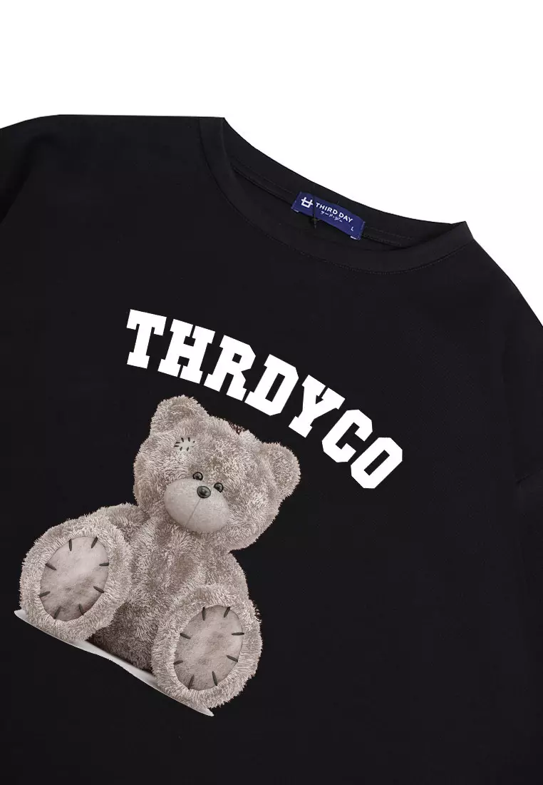 MTM40 kaos oversize couple beruang abu teddy bear grey hitam