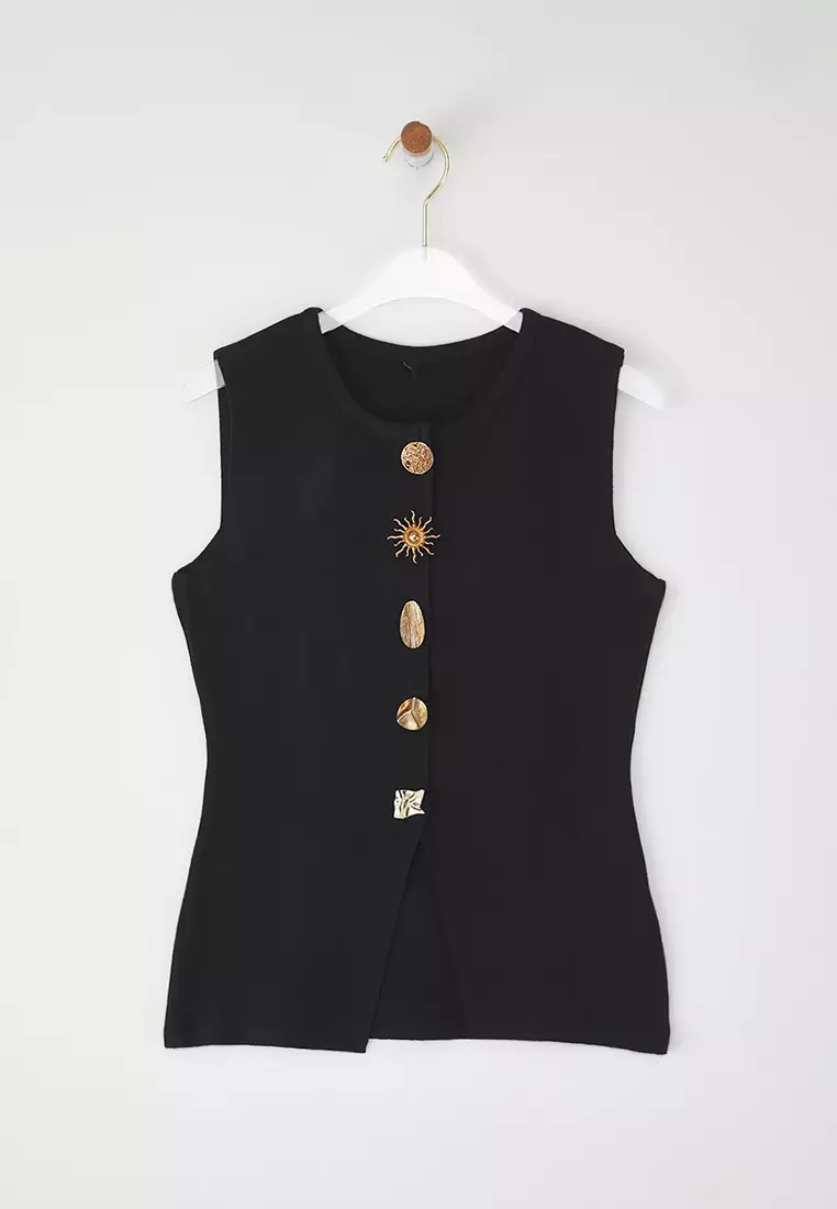Black Button Detail Waistcoat  TWOSS25YE00043