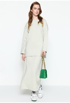 Trendyol green Modest Scuba Sweatshirt and Skirt Knitted Set C7AA0AA4830EF3GS