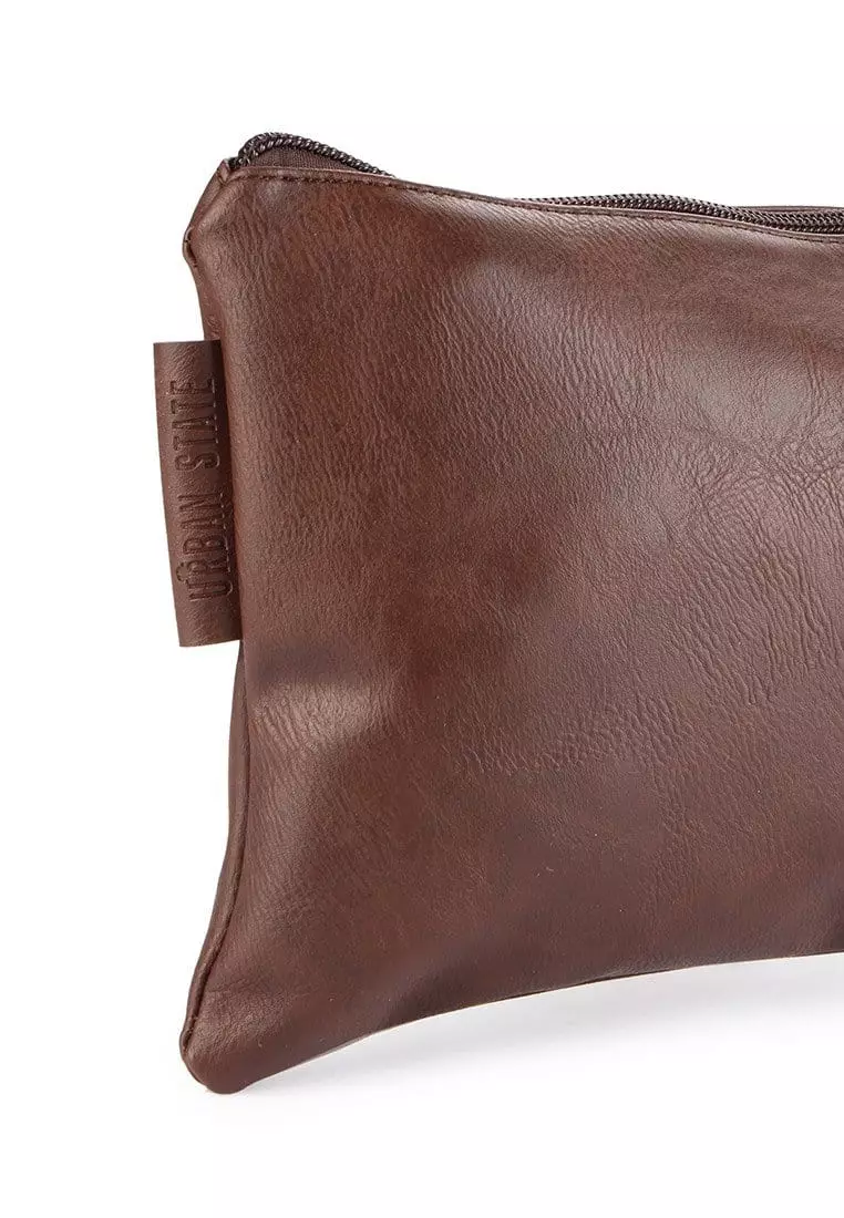 Distressed Leather Pouch Clutch