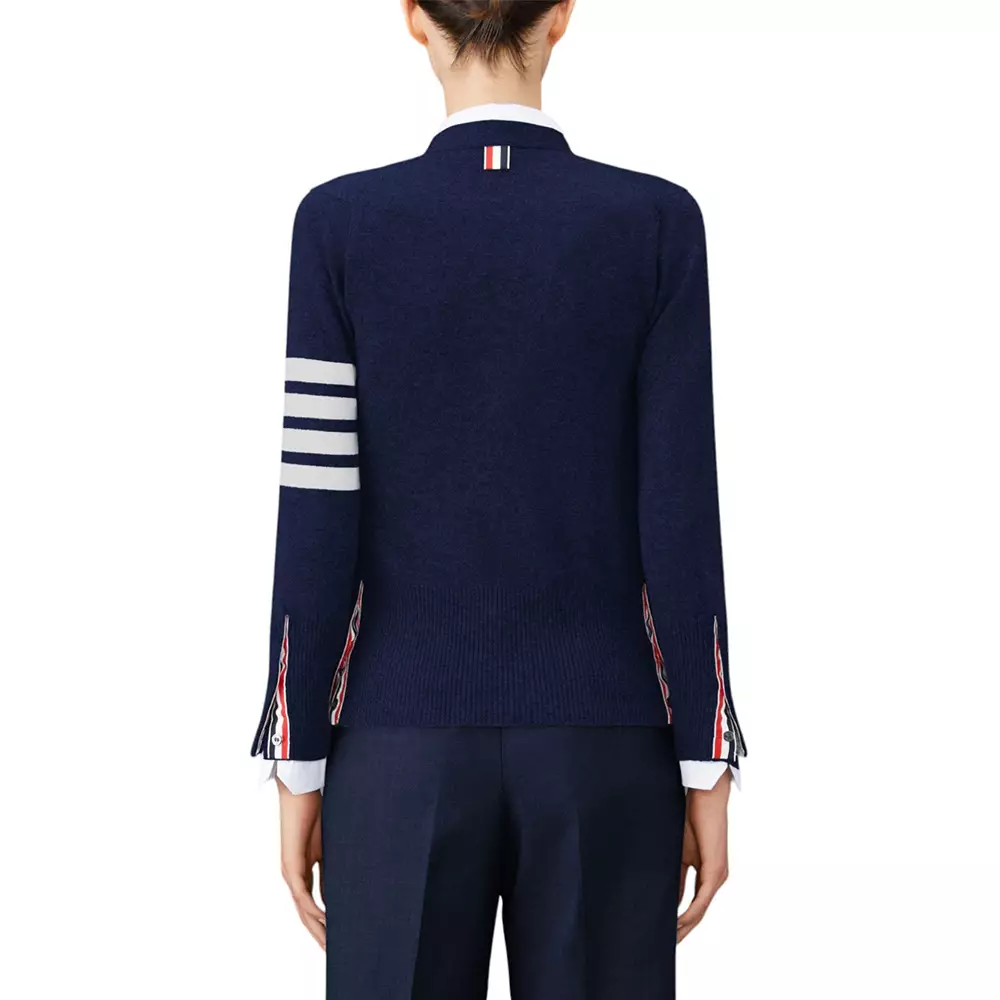 4-Bar Cashmere Classic V-Neck Cardigan Navy