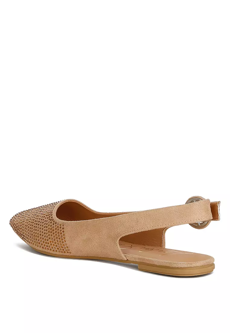 Beige Rhinestones Slingback Mules