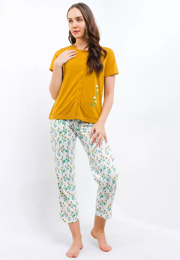 Pyjama Baju Tidur Short Sleeve Long Pants Sleepwear
