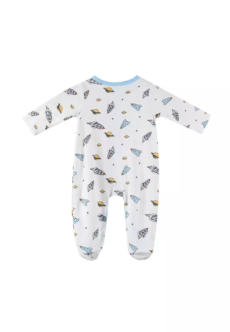 Baby Embroidered Rocket Button Sleepsuit All In One Jumpsuit