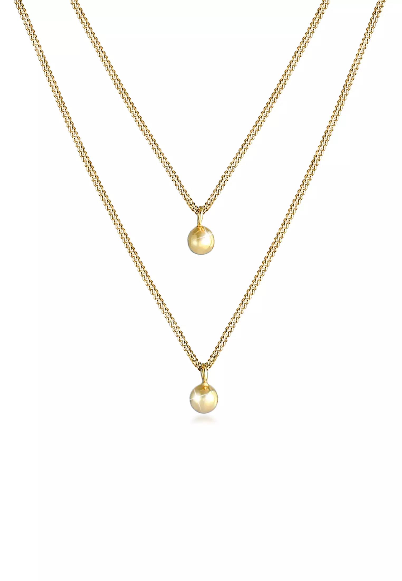 Necklace Ball Layer Chain Curb Basic Minimal Trend In 925 Sterling Silver Gold Plated