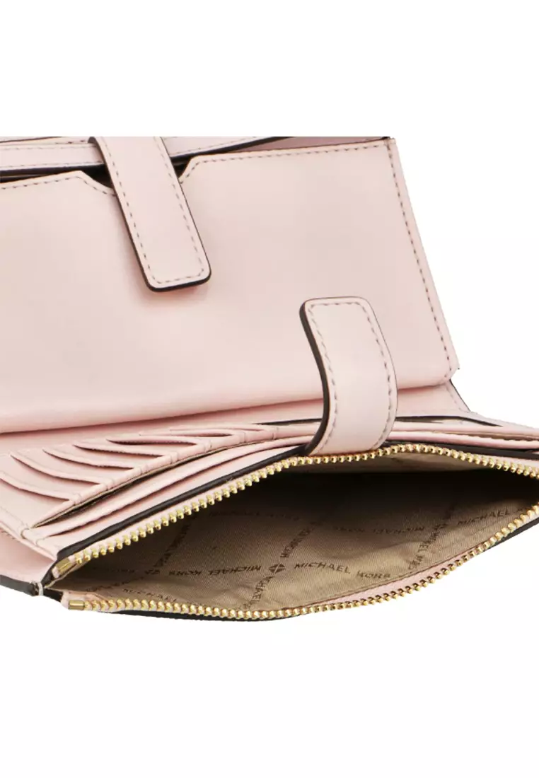 Jet Set Travel Large Double Zip Wristlet In Signature - Vanilla/Power Blush