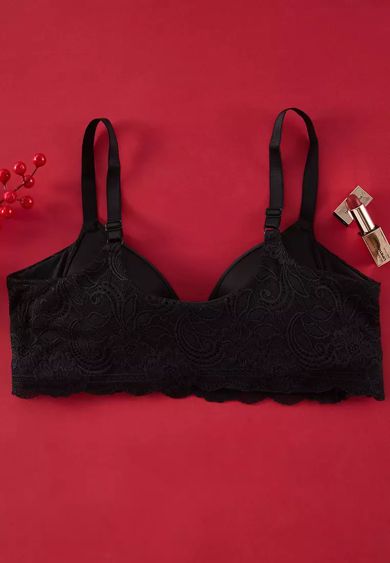 Black Soft Comfortable Flexible Lace Back Plus Size Bra