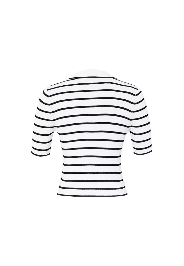 Buy Hopeshow Short Sleeve Collar Neck Striped Knit Top 2025