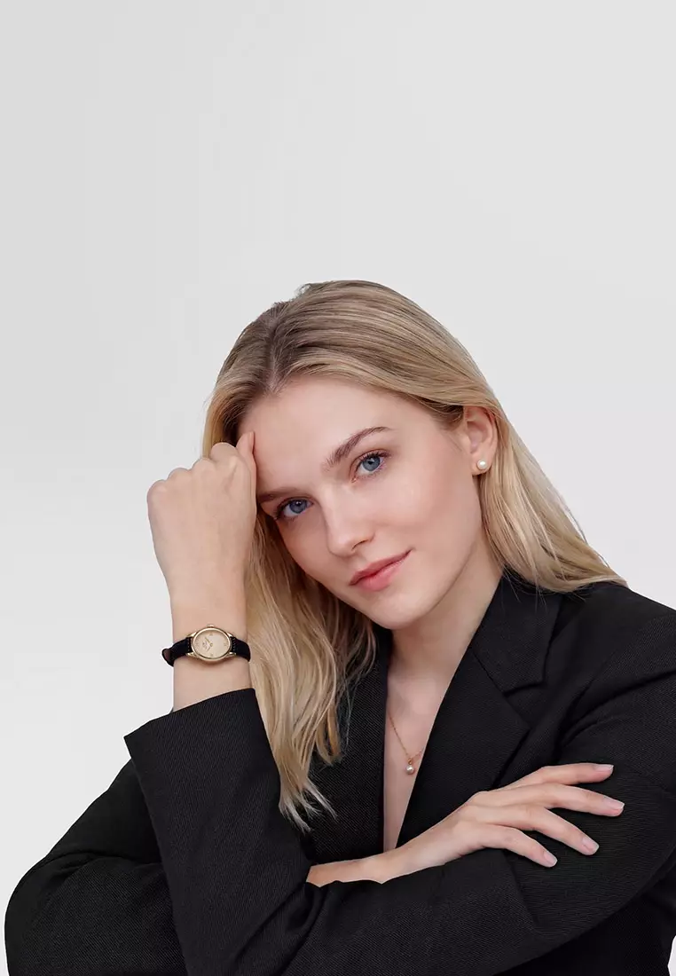 Ophelia Mini Black Lizard Unitone Guilloché Gold - Women Watch Stainless Steel Leather Strap watch DW Official Authentic Original jam tanggan perempuan DW jam tangan