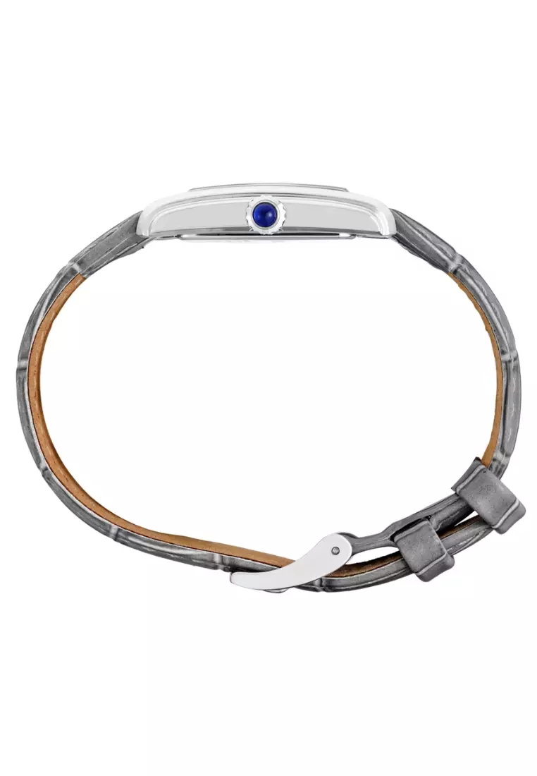 Seiko Essentials Collection Rectangular Case Mother-Of-Pearl Dial Light Grey Leather Band Quartz Watch SWR099P1