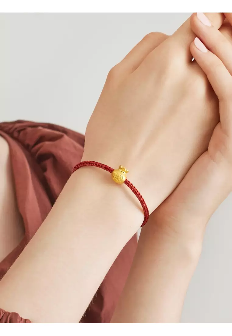 999 24K Solid Gold Cultural Blessings Auspicious Fortune Bag Charm 89197C (Bracelet not included)