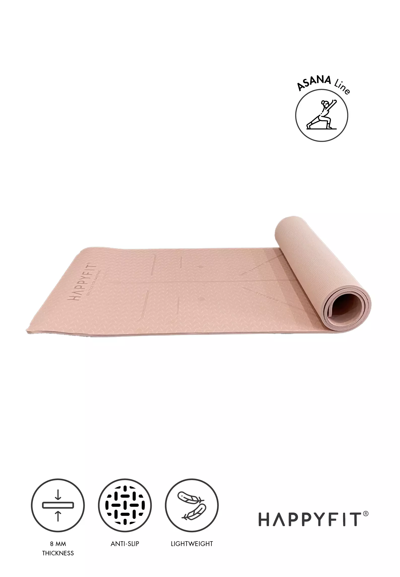 HAPPYFIT - Yoga Mat Asana TPE 8mm Eco Friendly (FREE STRAP) - Rose