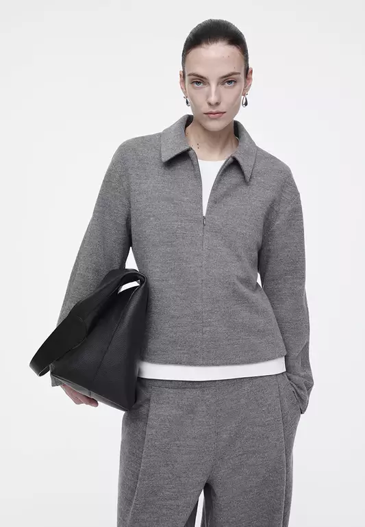 Boiled-Wool Zip-Up Cardigan