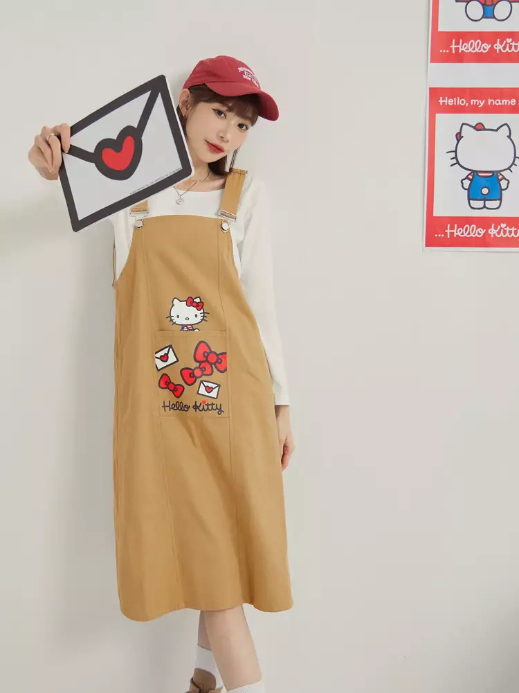 KITTY 潮流經典．全彩口袋印花吊帶裙《IK0023》