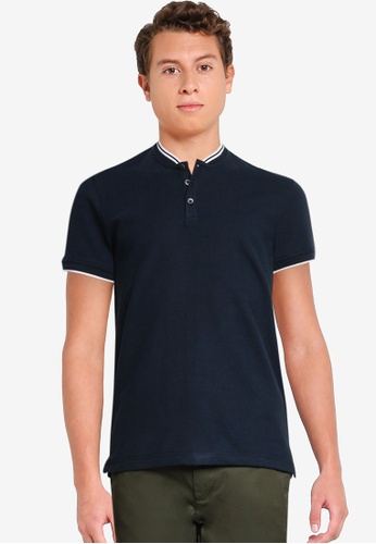 G2000 navy Stand Collar Printed Polo Shirt 61E7DAADB208B4GS_1