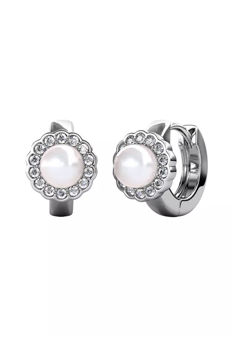 Her Jewellery Blooming Pearl Earrings (White Gold) - Luxury Crystal Embellishments plated with 18K Gold