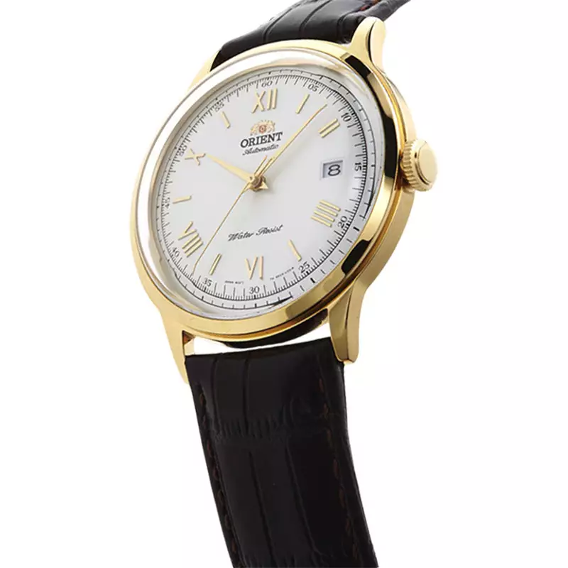 Jam Tangan Pria Orient Bambino Version 2 Automatic TAC00007W Men White Dial Brown Leather Strap