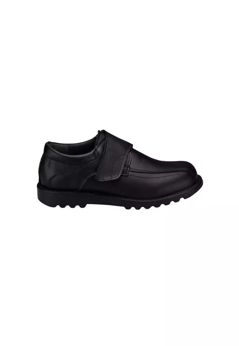 Kids black leather school shoes top