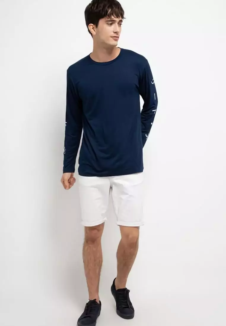 MTH91 L/S Long Sleeve Kaos Pria Simple Jepang Lengan Panjang Katakana Kerning Navy