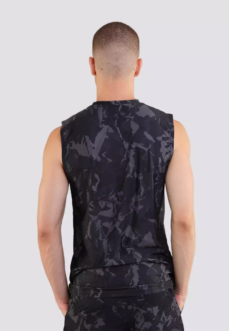 Printed Muscle Tank Top with Round Neck Activewear for Men