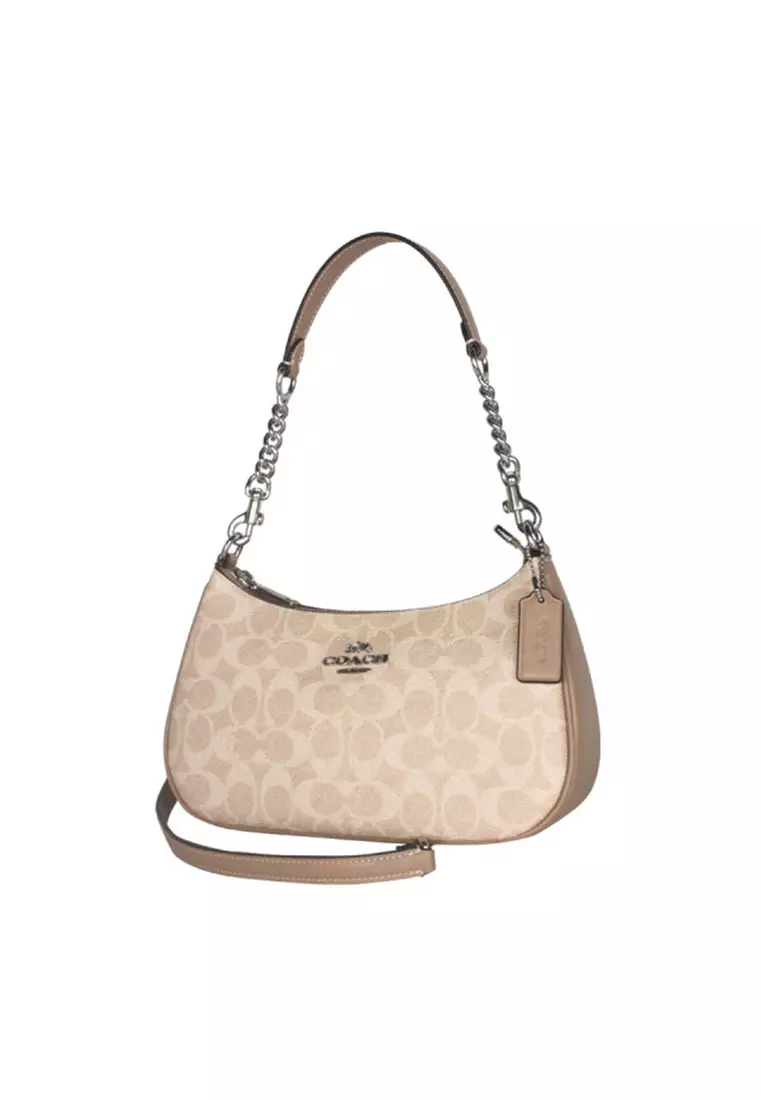 Teri Shoulder Bag In Signature Canvas Sand Taupe CV933