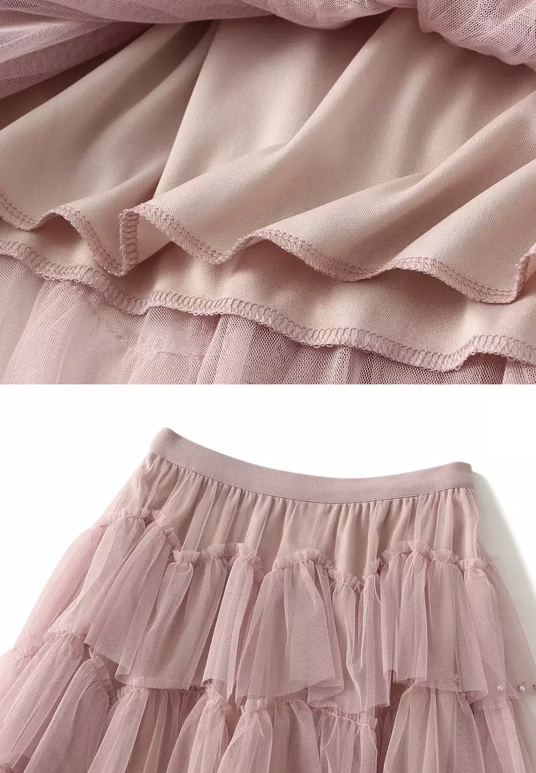 Heavily Embellished Tulle Tiered Skirt AF1220