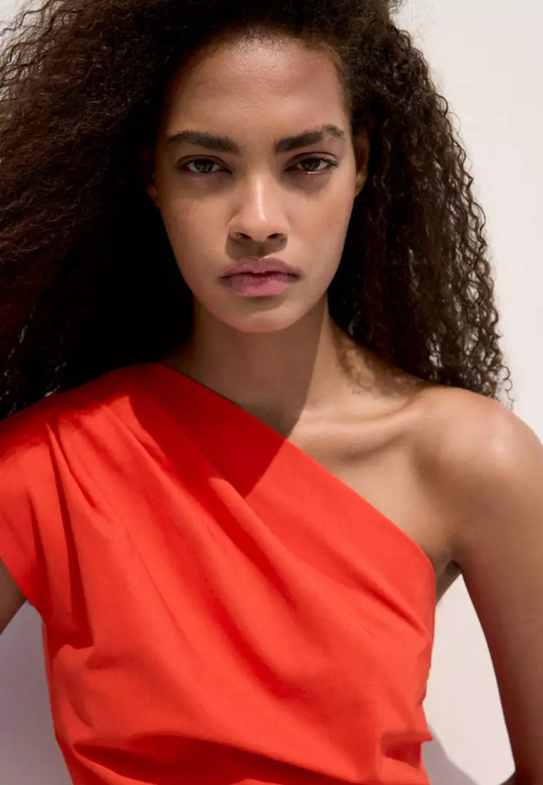 Asymmetric Neckline Dress With Draped Detail