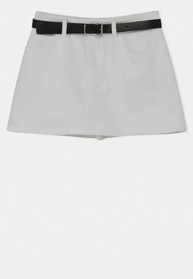 White Belt Detailed Denim Skirt With Skirt-Like Back Detail Twoaw26Sr2