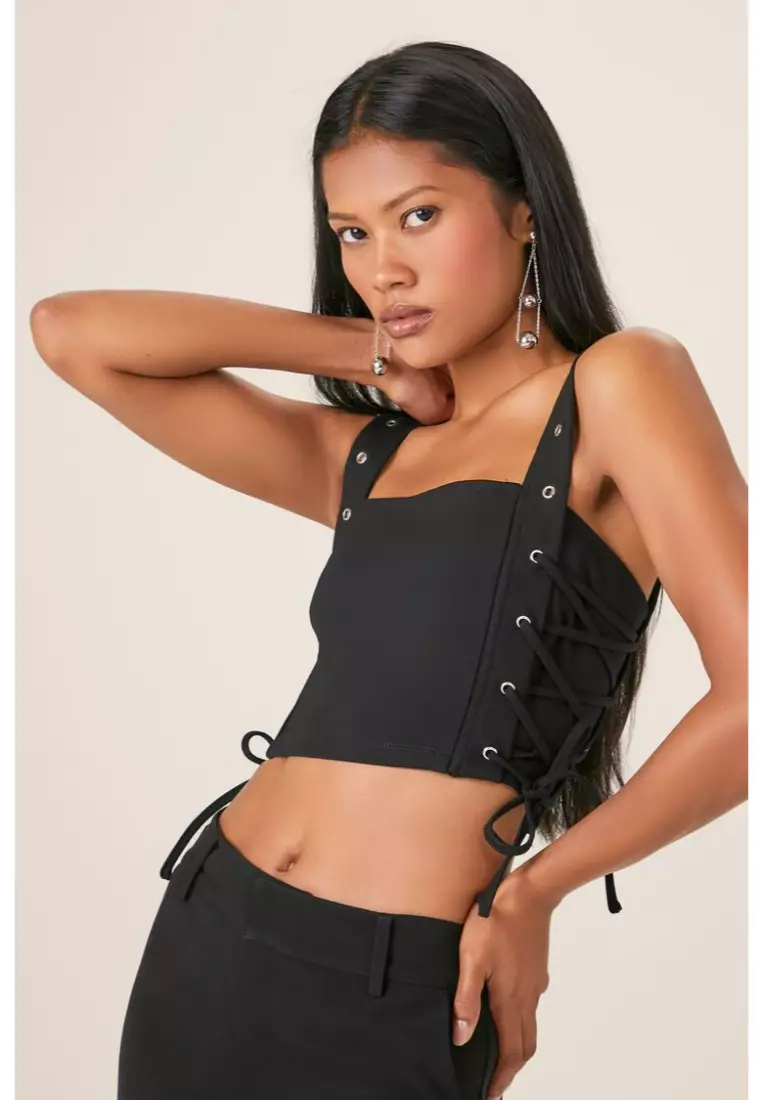 Buy FOREVER 21 LaceUp Grommet Crop Top 2024 Online ZALORA Philippines