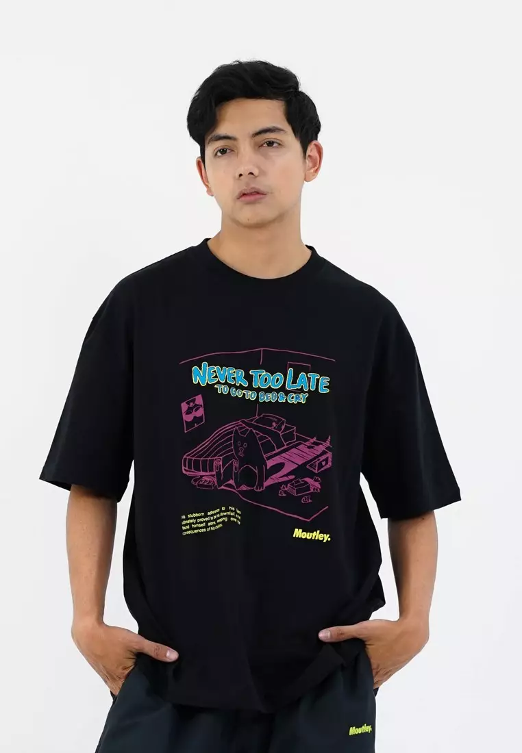 Moutley Men's T-Shirt Short Sleeve Oversized Fit Cotton Never Too Late OL-140125