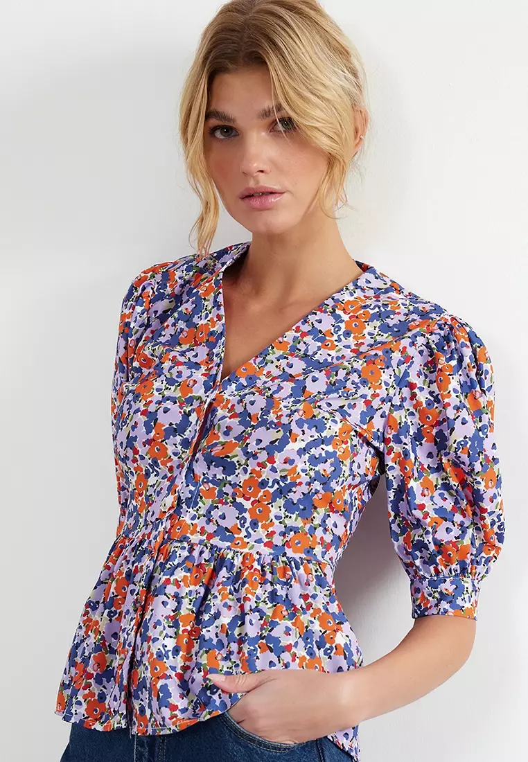 Buy online Women Multi Color Floral Polyester Regular Shirt from