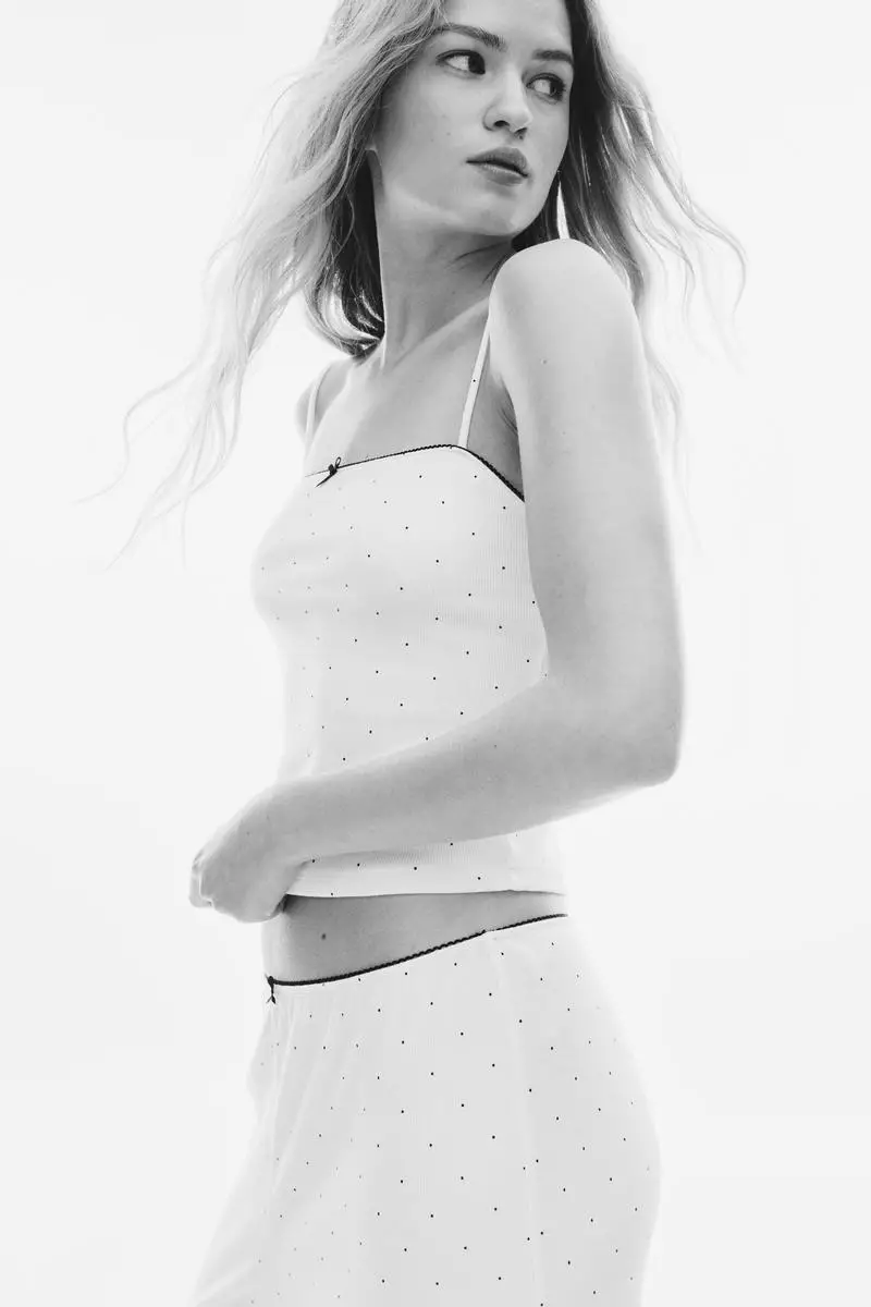 Picot-trimmed ribbed pyjamas