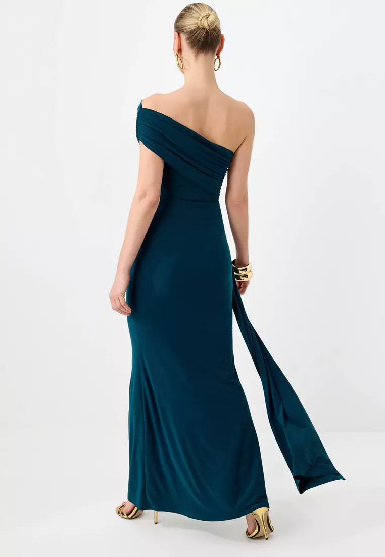 plain emerald green dress Trendyol Straight Cut Shirred / Drape Knitted Sandy Maxi Evening & Graduation Gown 2026 | Buy Trendyol Online May be worn with Color:Navy Sequin Fringe Corset bodice versace early 2000s dress Polo Ralph Lauren Mini