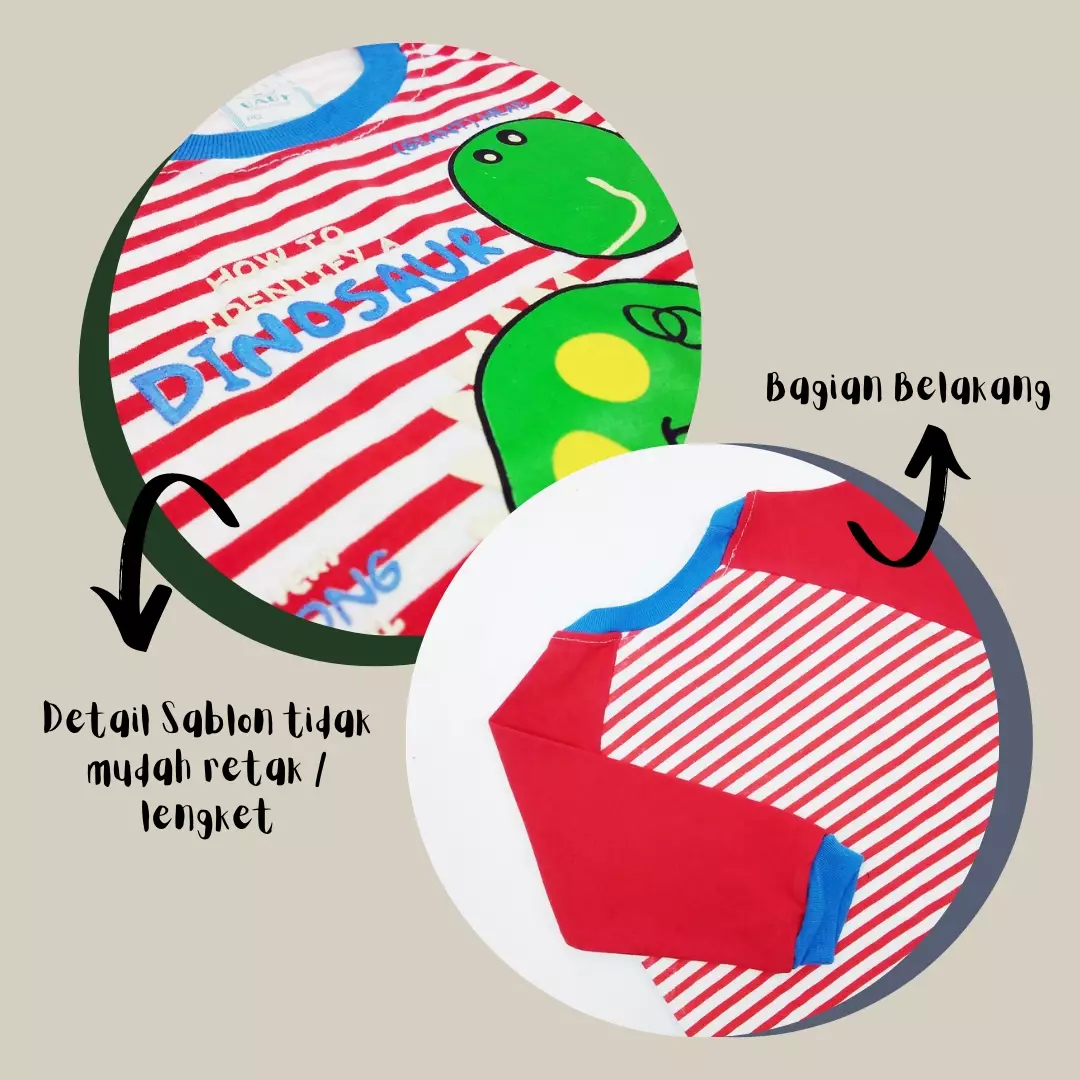 Skabe Setelan Piyama Bayi Anak Laki Laki Stripe Dinosaur 2425 Biru