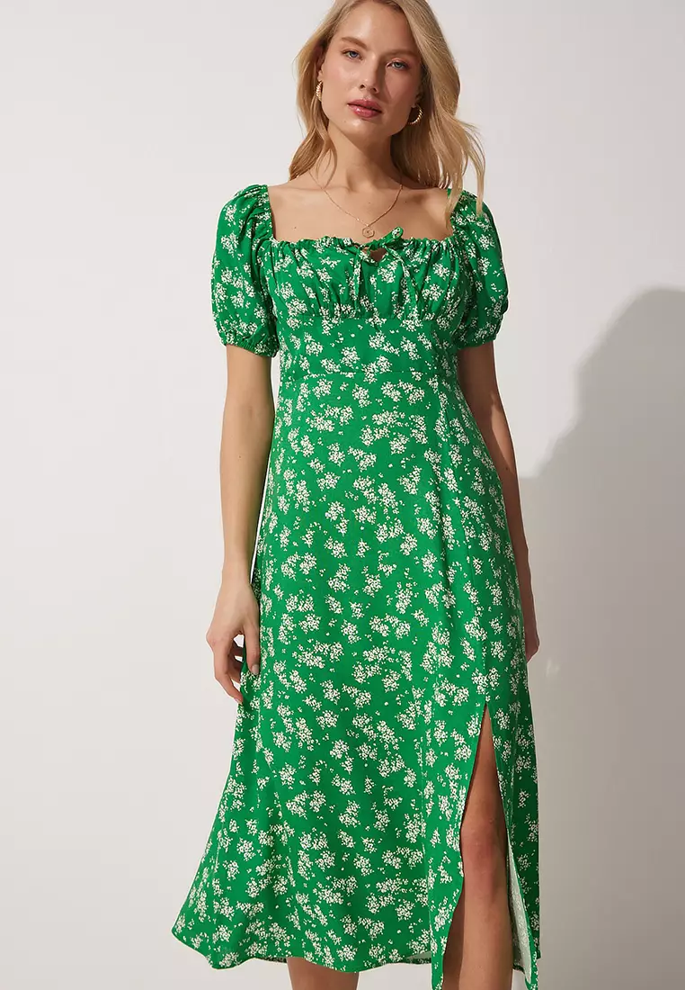 Carmen Collar Floral Summer Viscose Dress