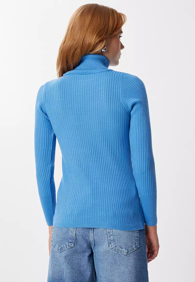 Turtleneck Ribbed Lycra Sweater