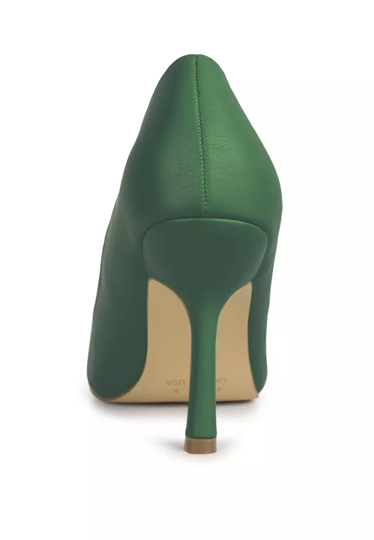 Sepatu hak stiletto berujung runcing warna hijau