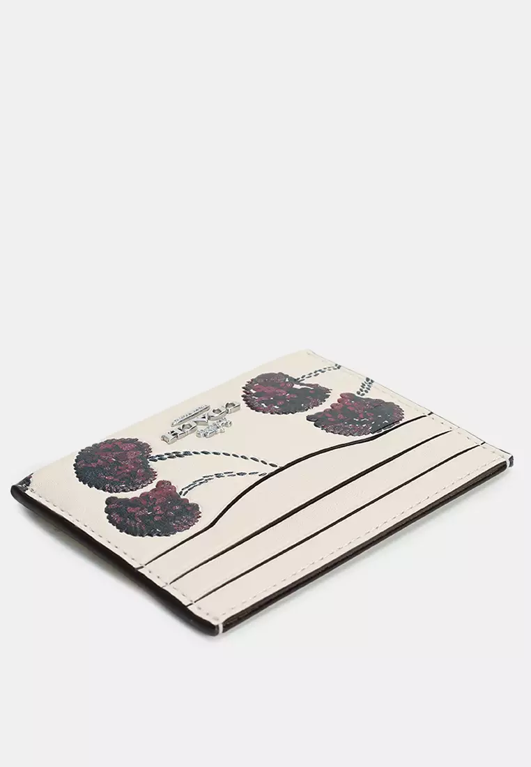 Slim ID Card Case With Cherry Print