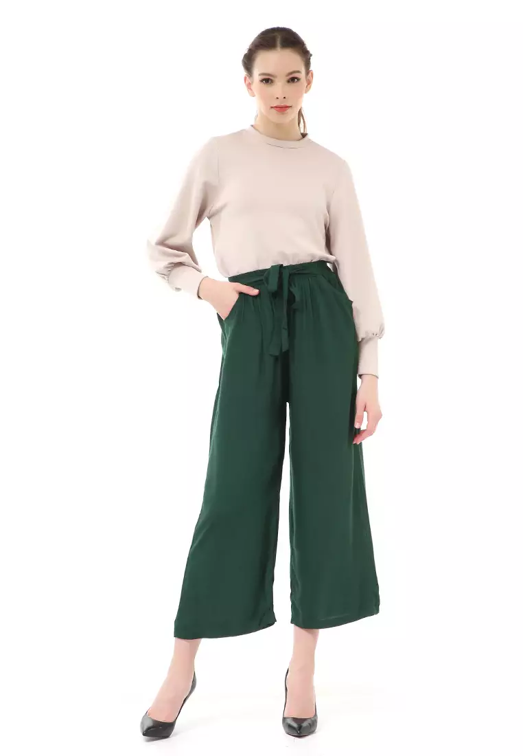 Stella Celana Panjang Casual Wanita Kulot Loose Pants Homewear Material Rayon ORIGINAL - Forest Green
