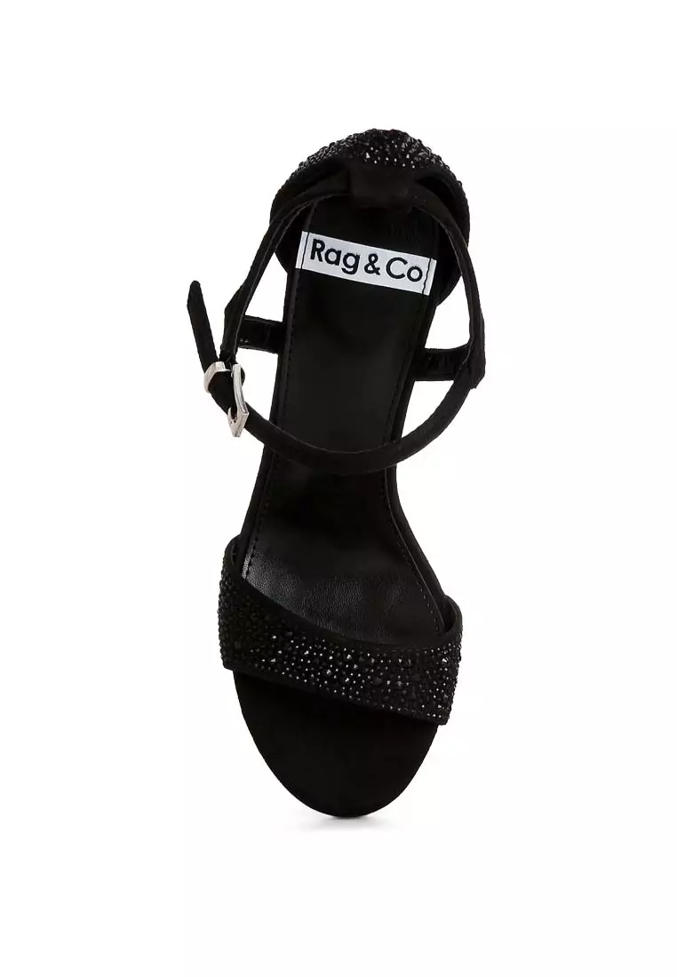 Rhinestones Embellished Sandals in Black