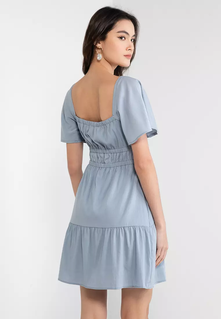 Marina tiered chiffon flutter sleeve outlet dress