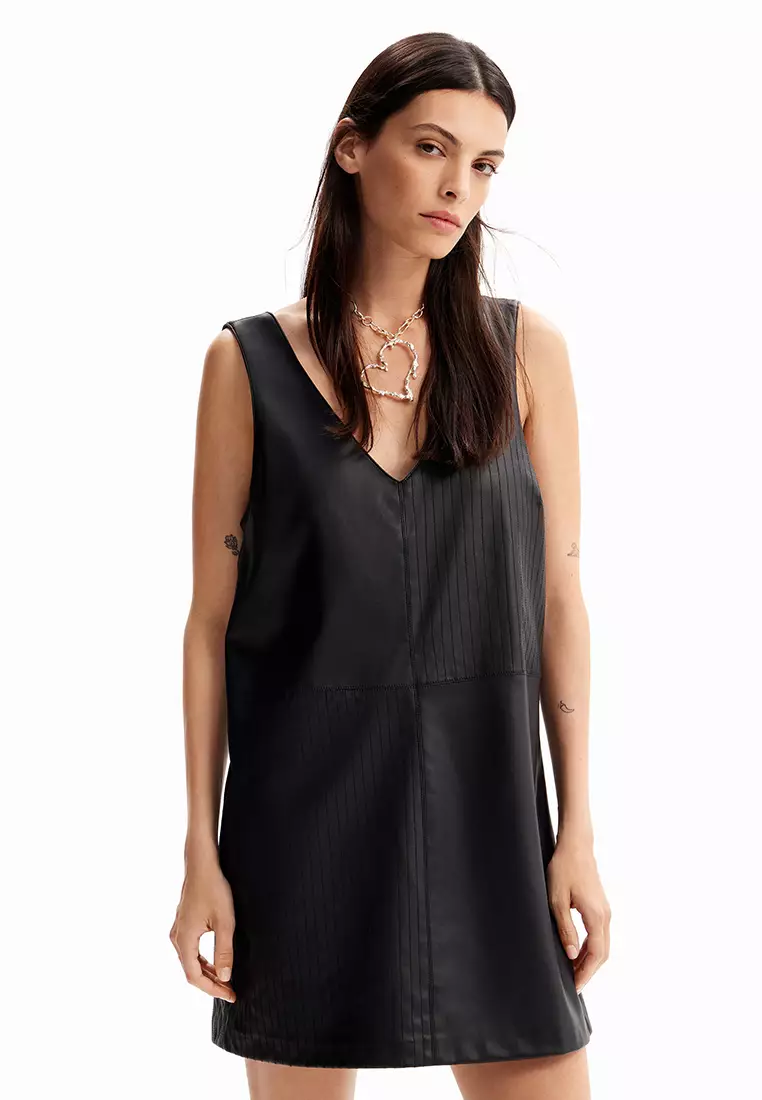 Desigual Woman Leather-effect pinafore dress.