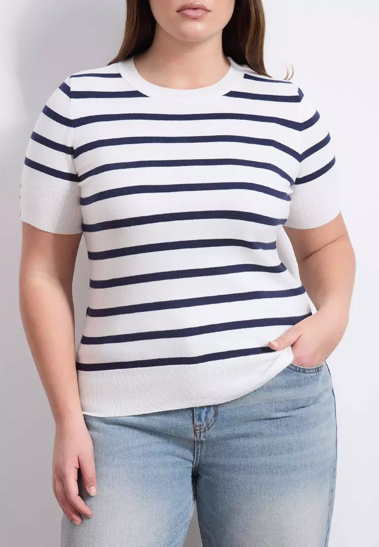 Wardrobe Essentials Ecru Striped Basic Knitwear Blouse Tbbss26Af00033